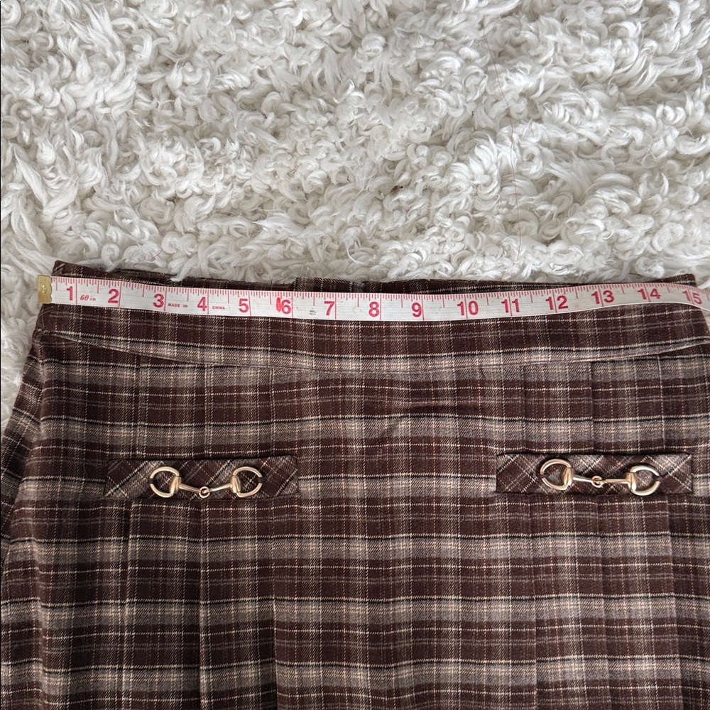 NWT Hunter - Pleated Horsebit Miniskirt Small $89 Brown Plaid Mini Skirt - Picture 9 of 10